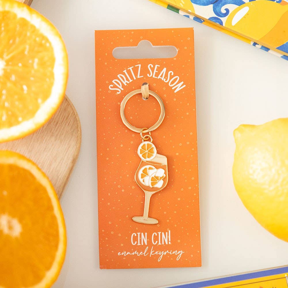 Spritz Season Alloy and Enamel Gold Orange CIN CIN Keyring Fun Gift