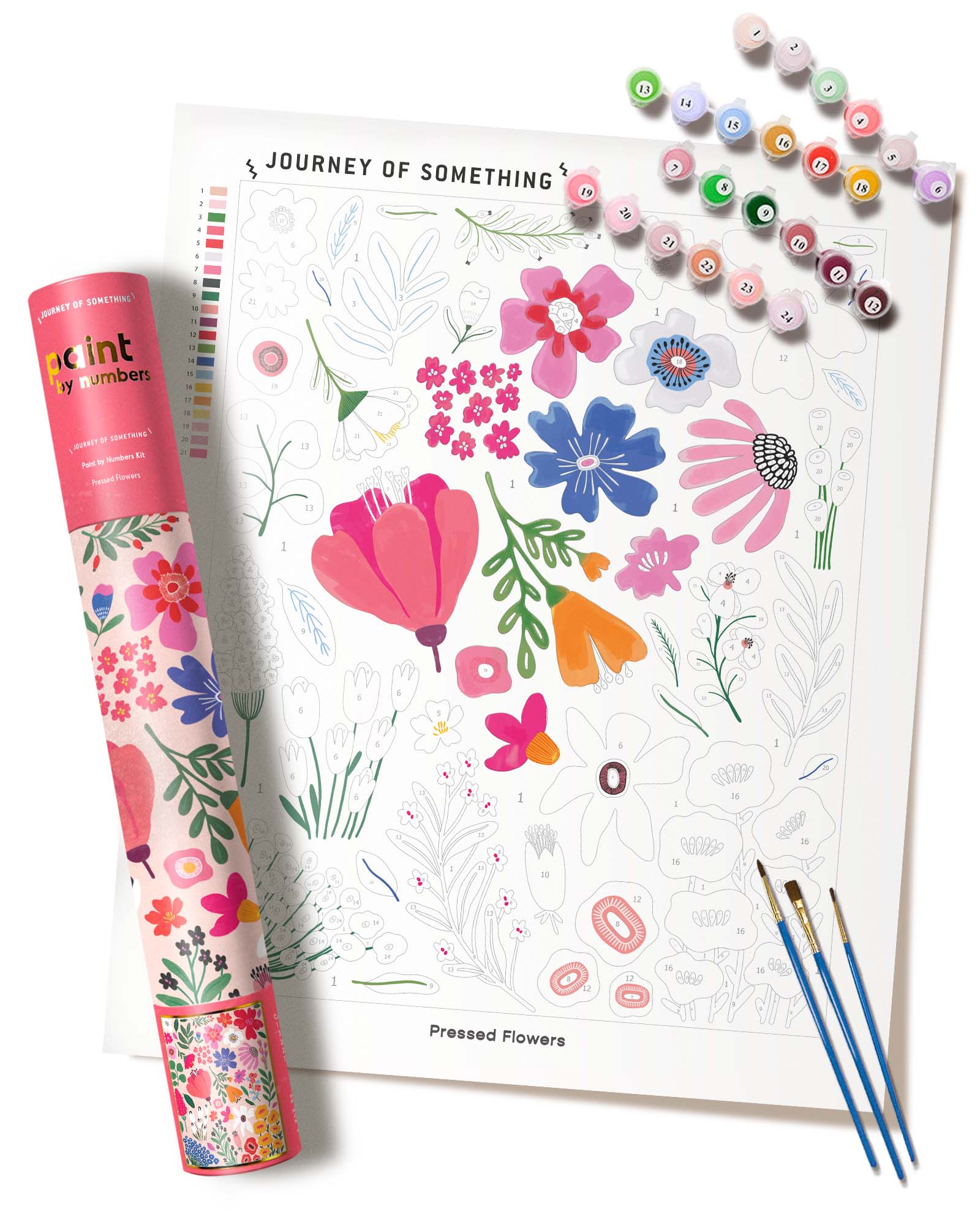 Paint by Numbers - Pressed Flowers 1 x Canvas 1 x Set of Paints 1 x Brush 1 x Set