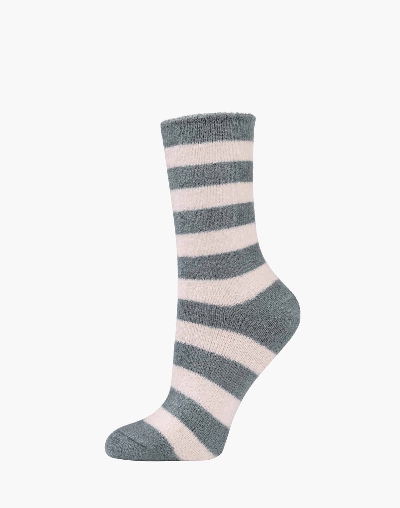 WOMENS Fun Socks Pink Mint Stripe SUPER SOFT FLUFFY BAMBOO BED SOCK