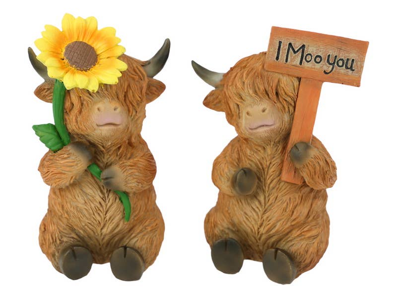14cm Highland Cow With Sunflower/Sign Asstd - Land to Coast