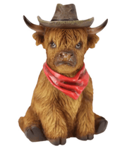 19cm Highland Cow w/Red Cowboy Hat - Land to Coast
