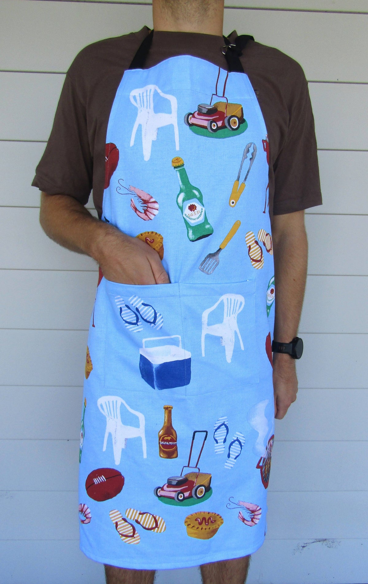Heavy Drill Cotton Apron Blue Aussie Icons Adjustable neck strap * 60cm x 90cm * 100% Heavy Drill Cotton