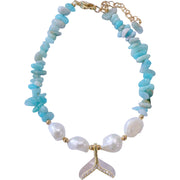 Bracelet Pearl Amazonite Marine Turquoise Blue freshwater pearls and natural stones