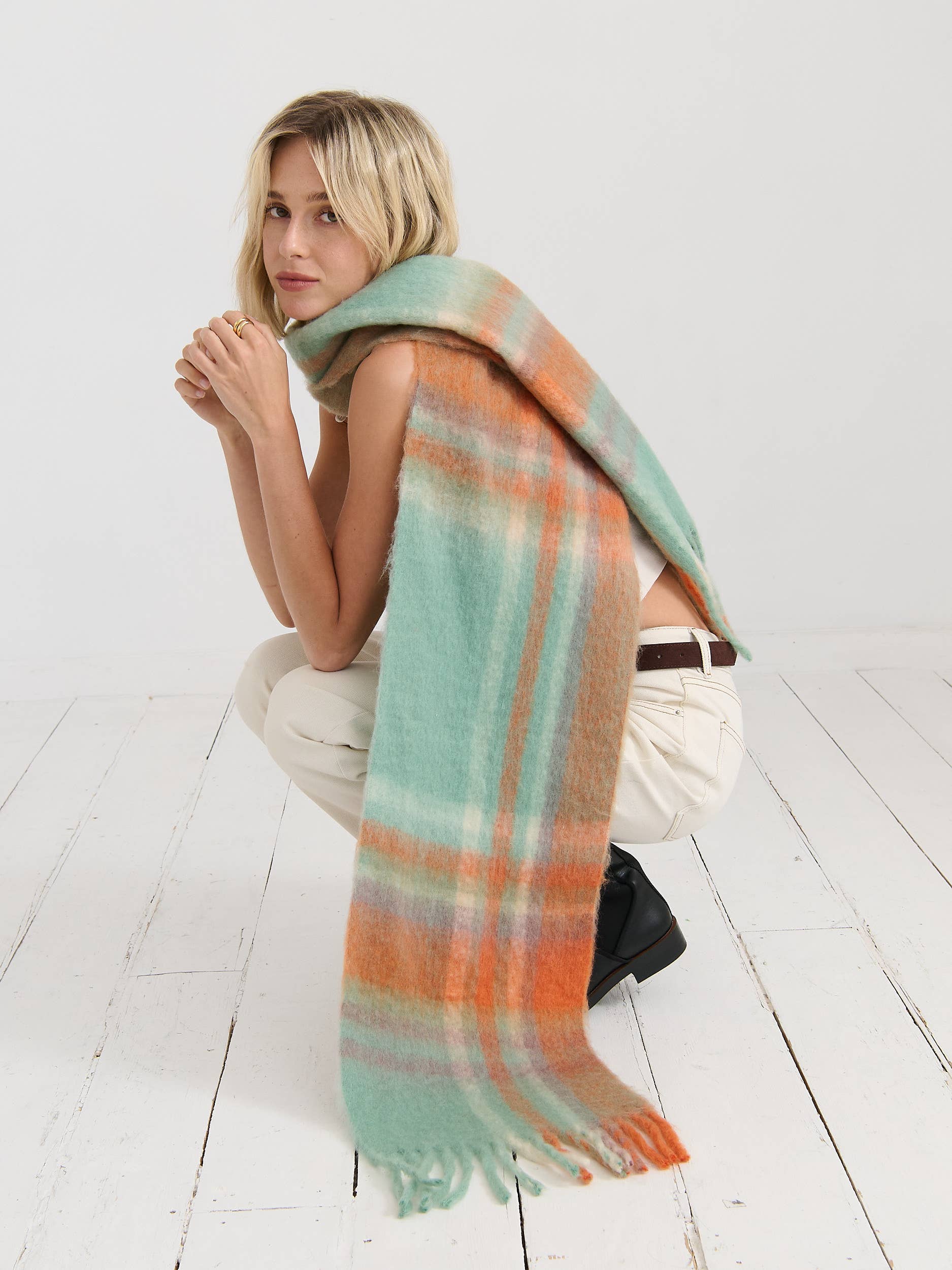 Samantha Pastel Plaid Fluffy Scarf