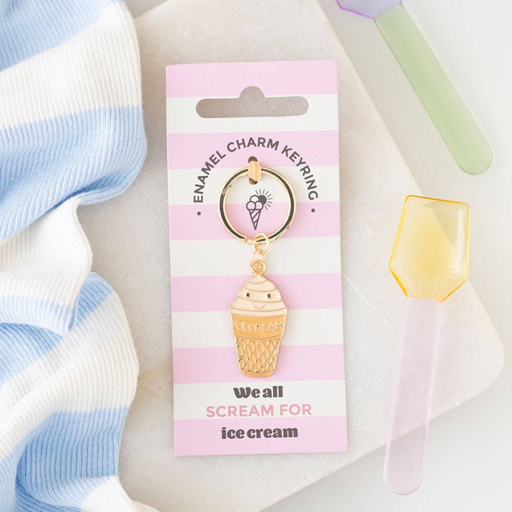 Ice Cream Cone Gold Keyring pink ice cream cone Fun Gift
