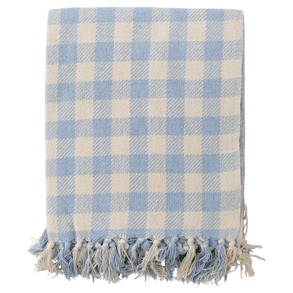 Throw Blue Summer Rug Cotton classic check pattern blanket 125x150cm
