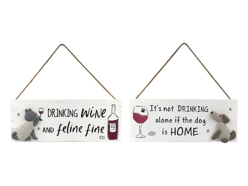 30cm Hanging Plaque Cat & DogWine - Land to Coast