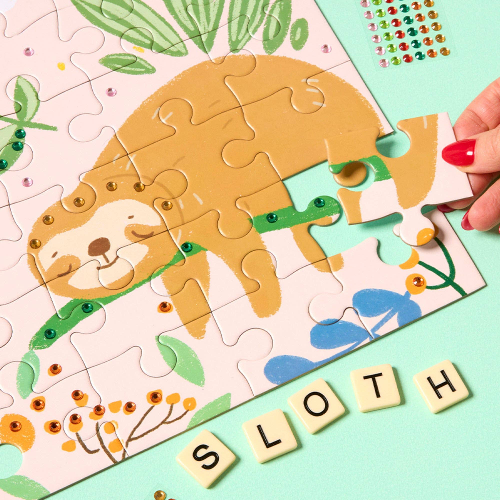 45 Piece Kids Puzzle with Gems - Sloth - Land to Coast