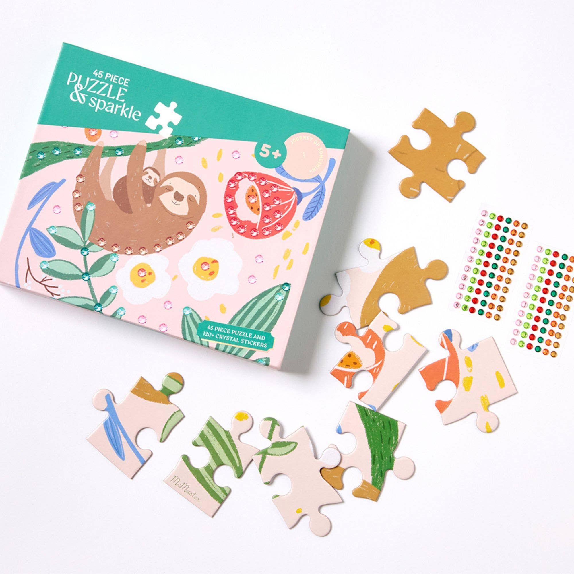 45 Piece Kids Puzzle with Gems - Sloth - Land to Coast