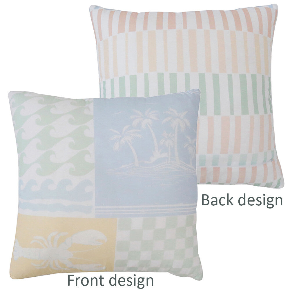 Cushion Coastal 50x50cm pastel stripes patchwork of tropical and oceanic motifs Parm Beach