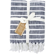 Throw Harbour Stripe Navy Blanket 120x150cm 100% Cotton Coastal Rug Gift