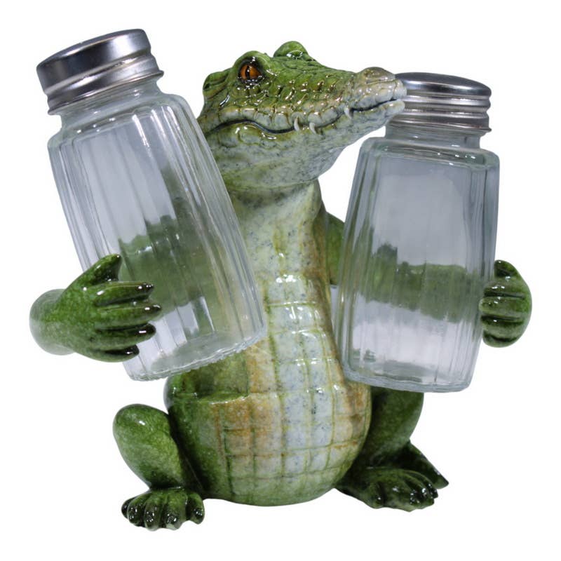 12x13cm Marble Crocodile Salt and Pepper Shaker Holder CROMARSP