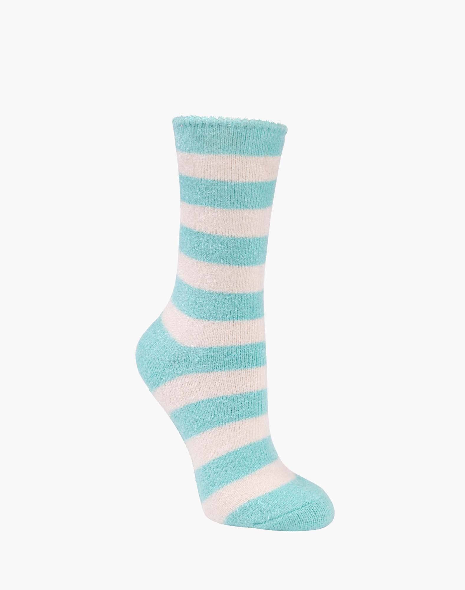 WOMENS Fun Socks Pink Mint Stripe SUPER SOFT FLUFFY BAMBOO BED SOCK