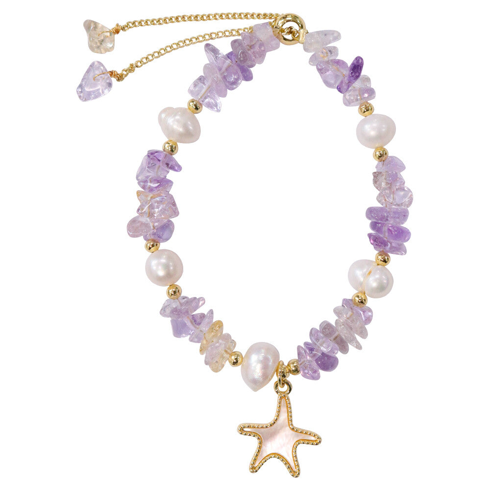 Bracelet Pearl Amethyst freshwater pearls and natural stones starfish Coastal Gift