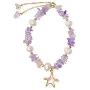 Bracelet Pearl Amethyst freshwater pearls and natural stones starfish Coastal Gift