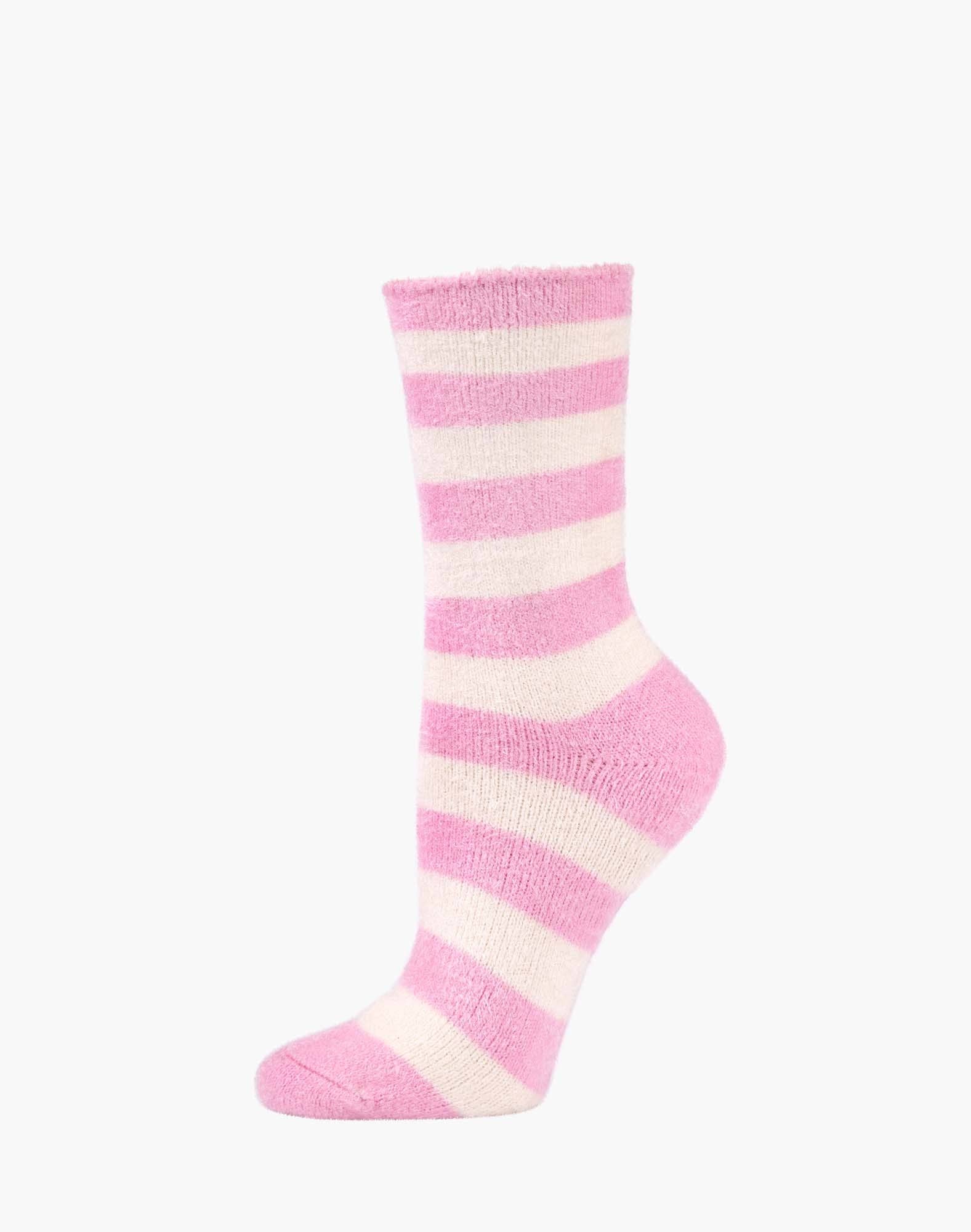 WOMENS Fun Socks Pink Mint Stripe SUPER SOFT FLUFFY BAMBOO BED SOCK