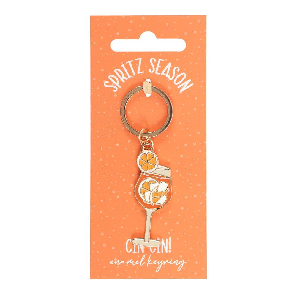 Spritz Season Alloy and Enamel Gold Orange CIN CIN Keyring Fun Gift