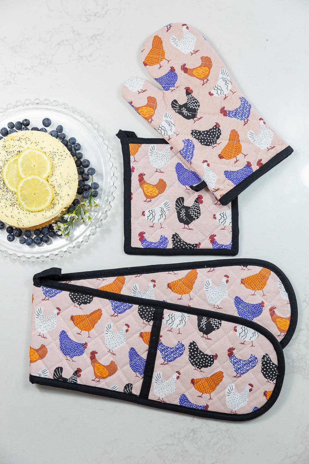 Double Oven Glove - Bright Hens  Designed in Australia * 100% Cotton
