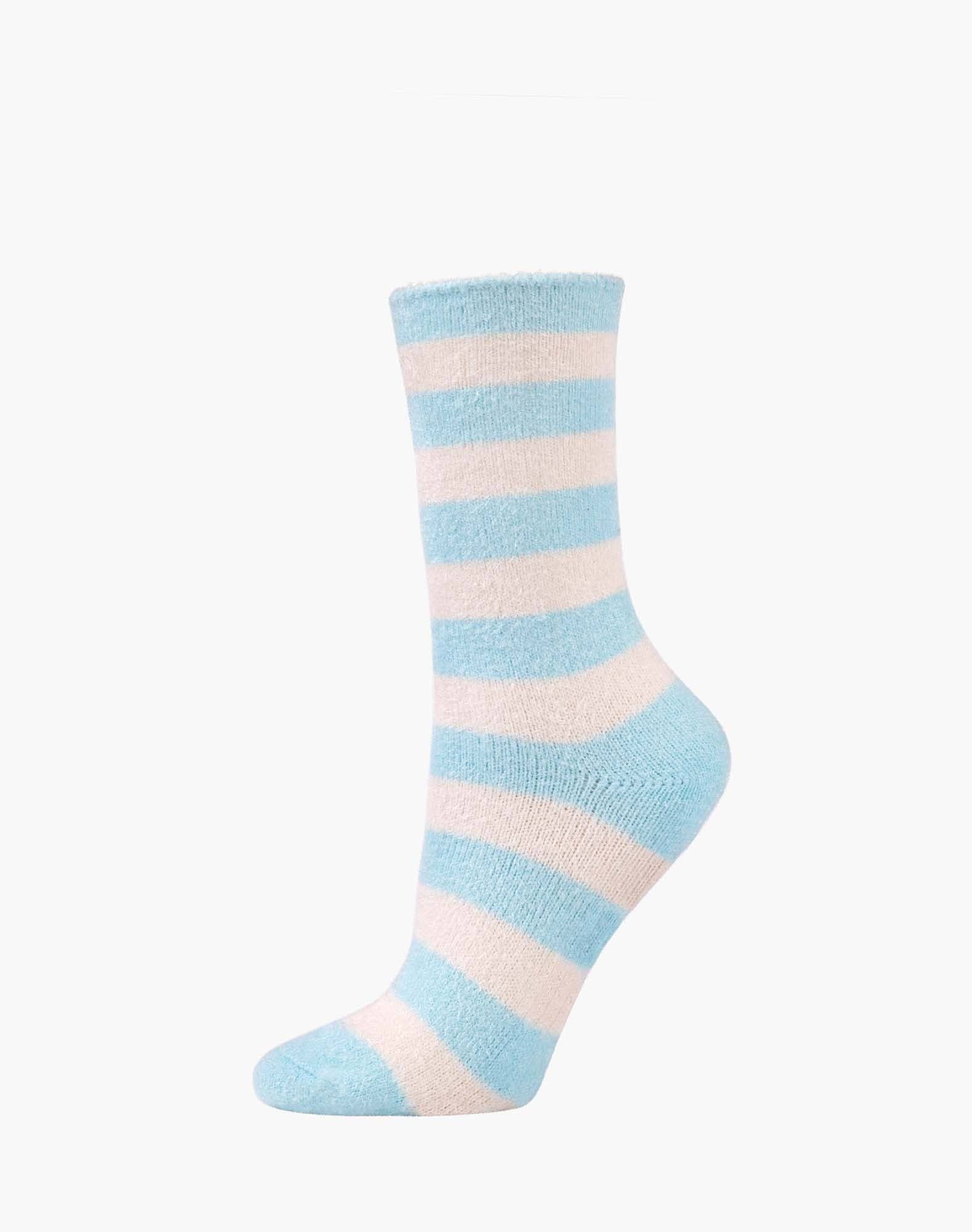 WOMENS Fun Socks Pink Mint Stripe SUPER SOFT FLUFFY BAMBOO BED SOCK