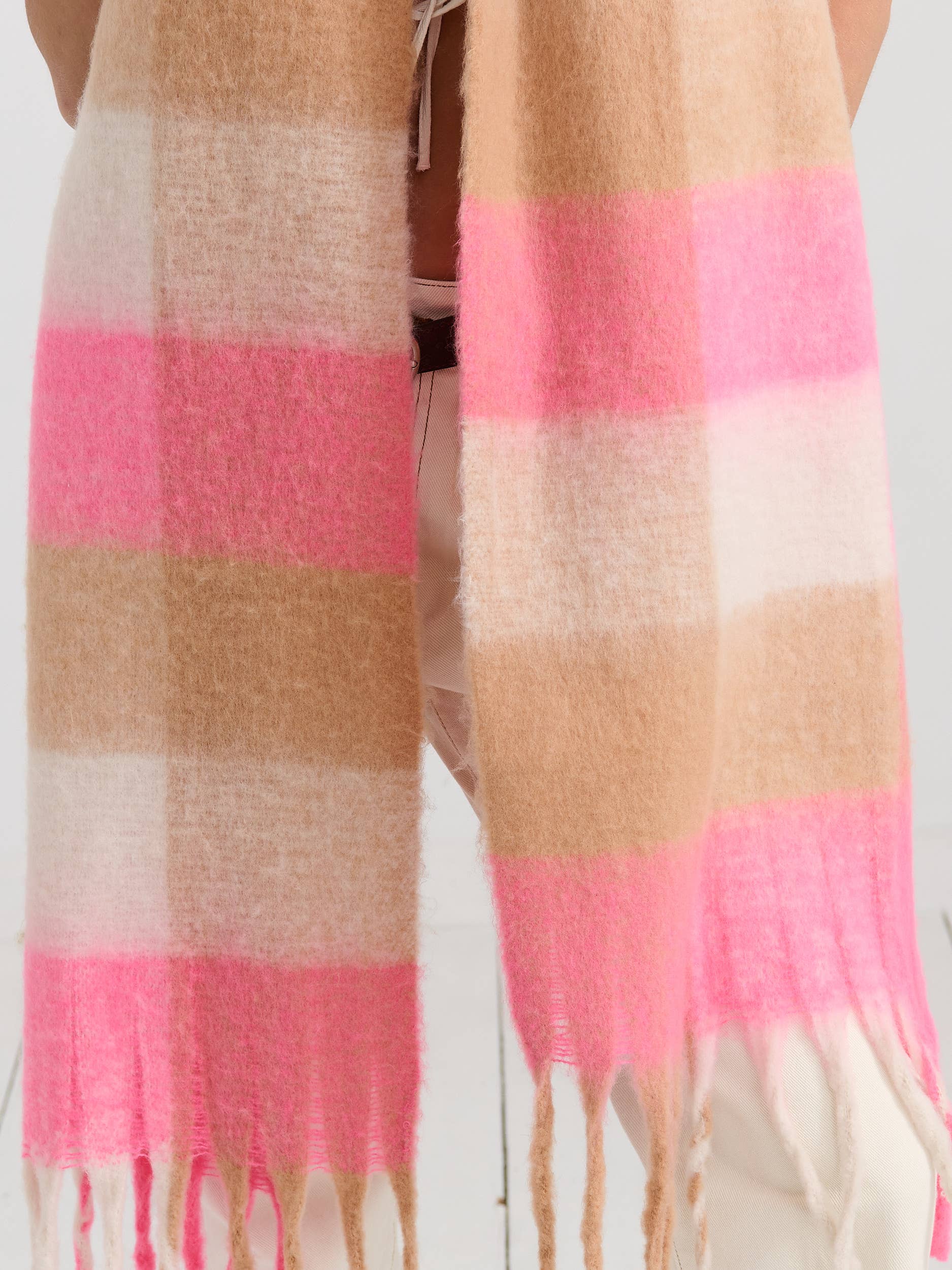 Neon Pink Checkered Fluffy Scarf
