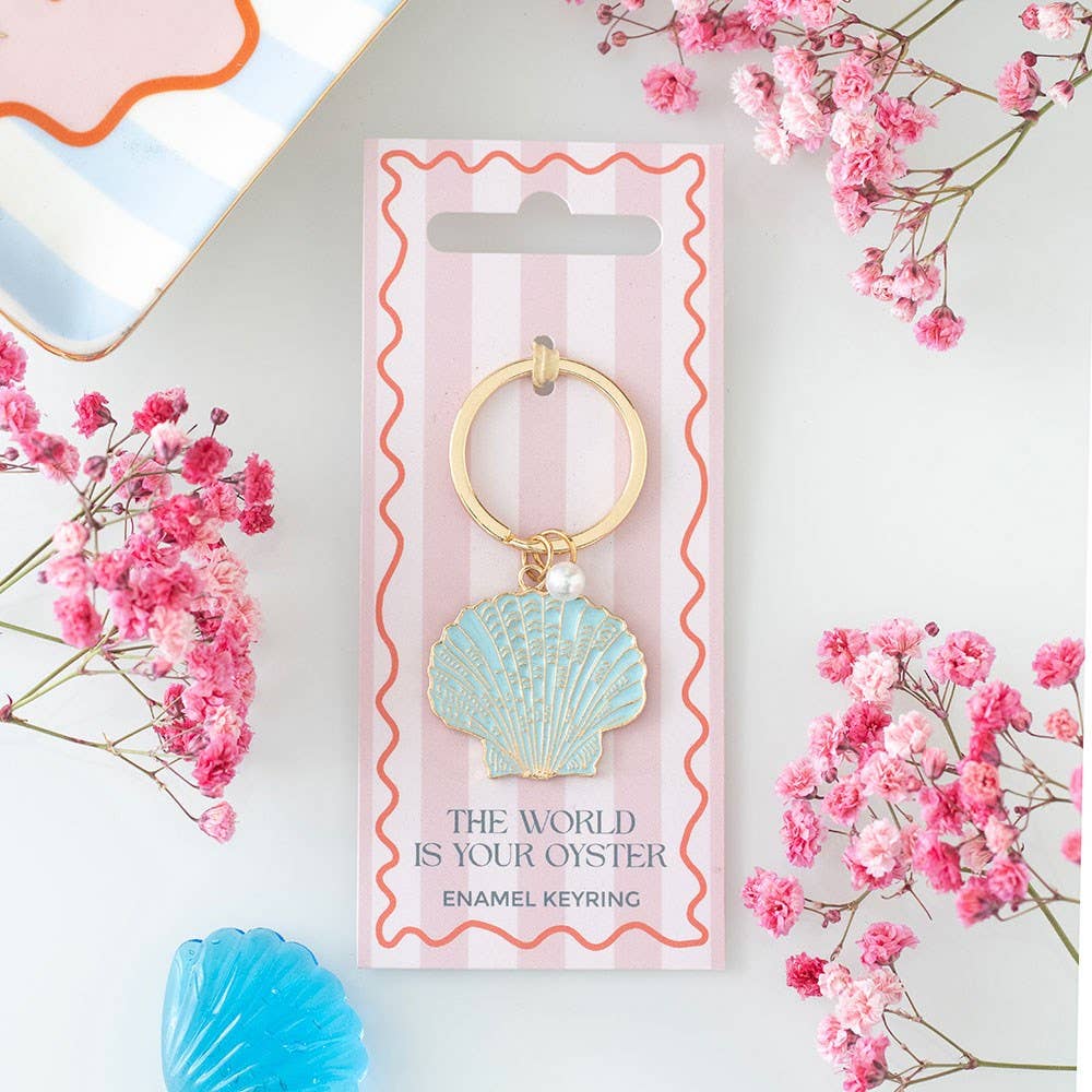 The World is Your Oyster Gold Keyring a charming and durable enamel keyring Coastal Gift