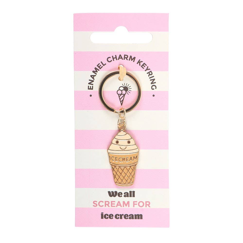 Ice Cream Cone Gold Keyring pink ice cream cone Fun Gift