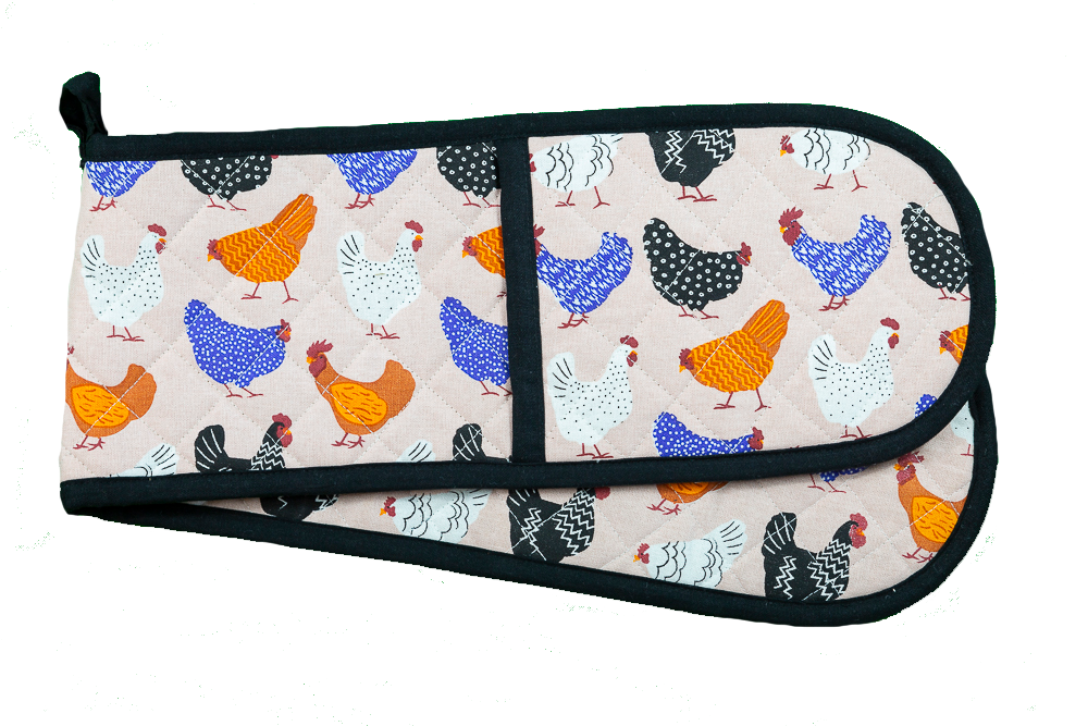 Double Oven Glove - Bright Hens  Designed in Australia * 100% Cotton