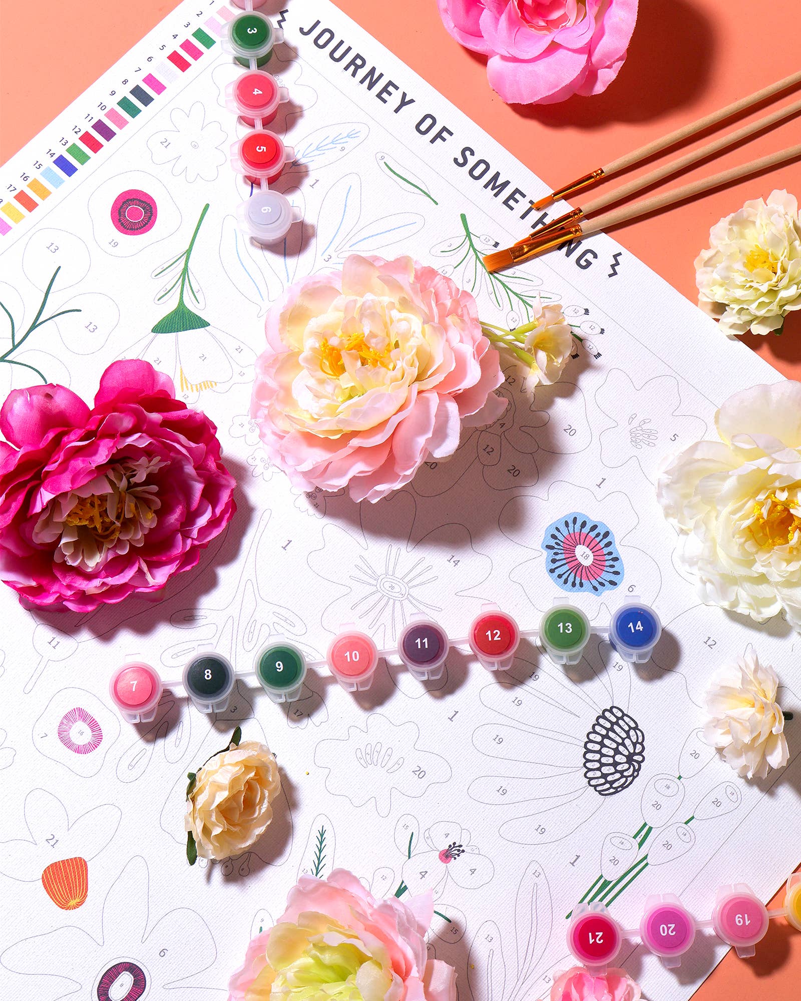 Paint by Numbers - Pressed Flowers 1 x Canvas 1 x Set of Paints 1 x Brush 1 x Set