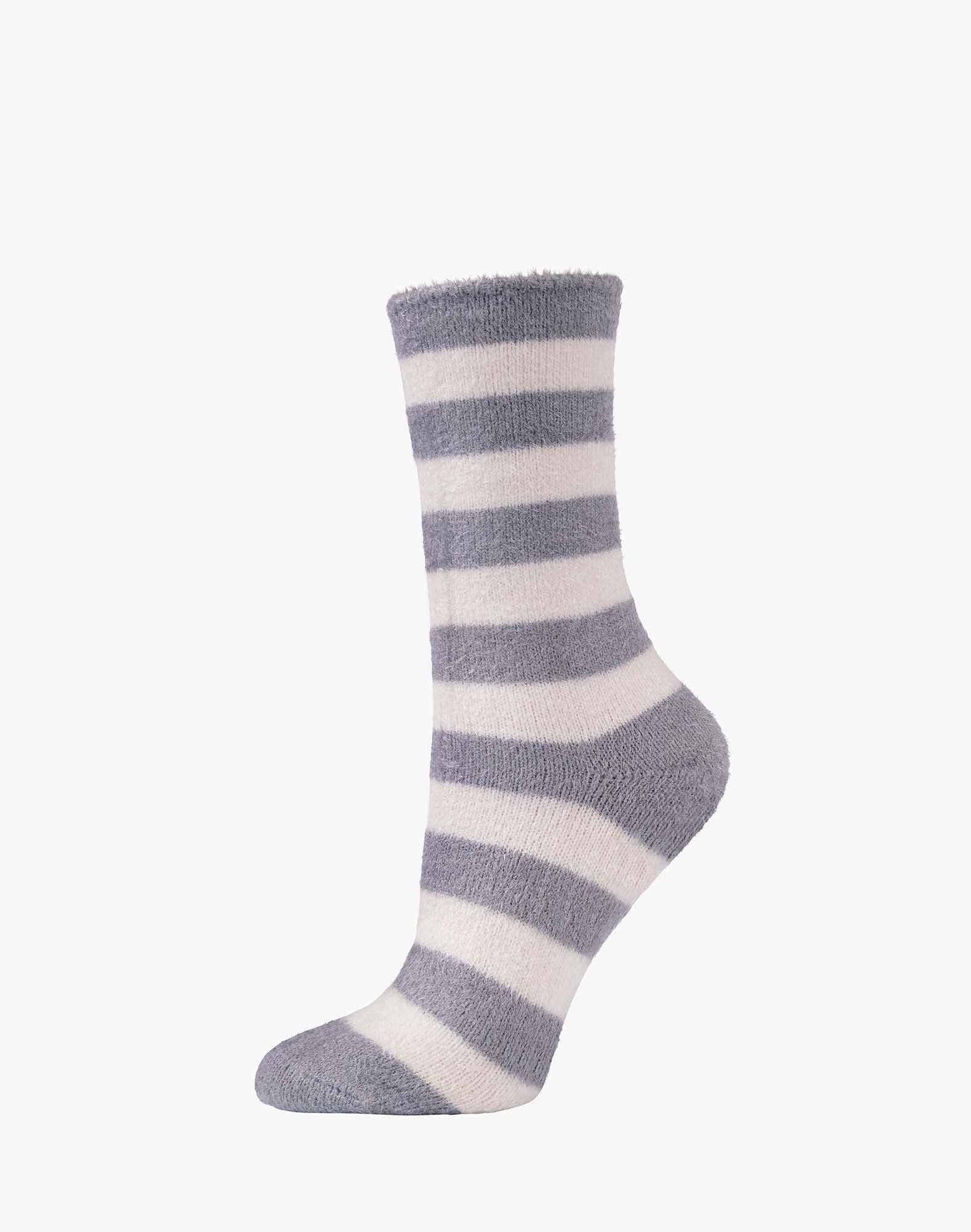 WOMENS Fun Socks Pink Mint Stripe SUPER SOFT FLUFFY BAMBOO BED SOCK