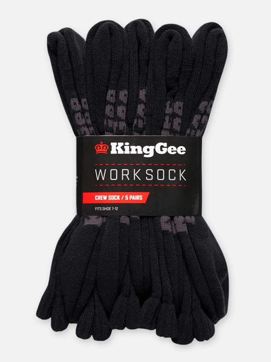 KingGee Men’s Cotton Crew Work Socks 5Pack Comfort Black K09035