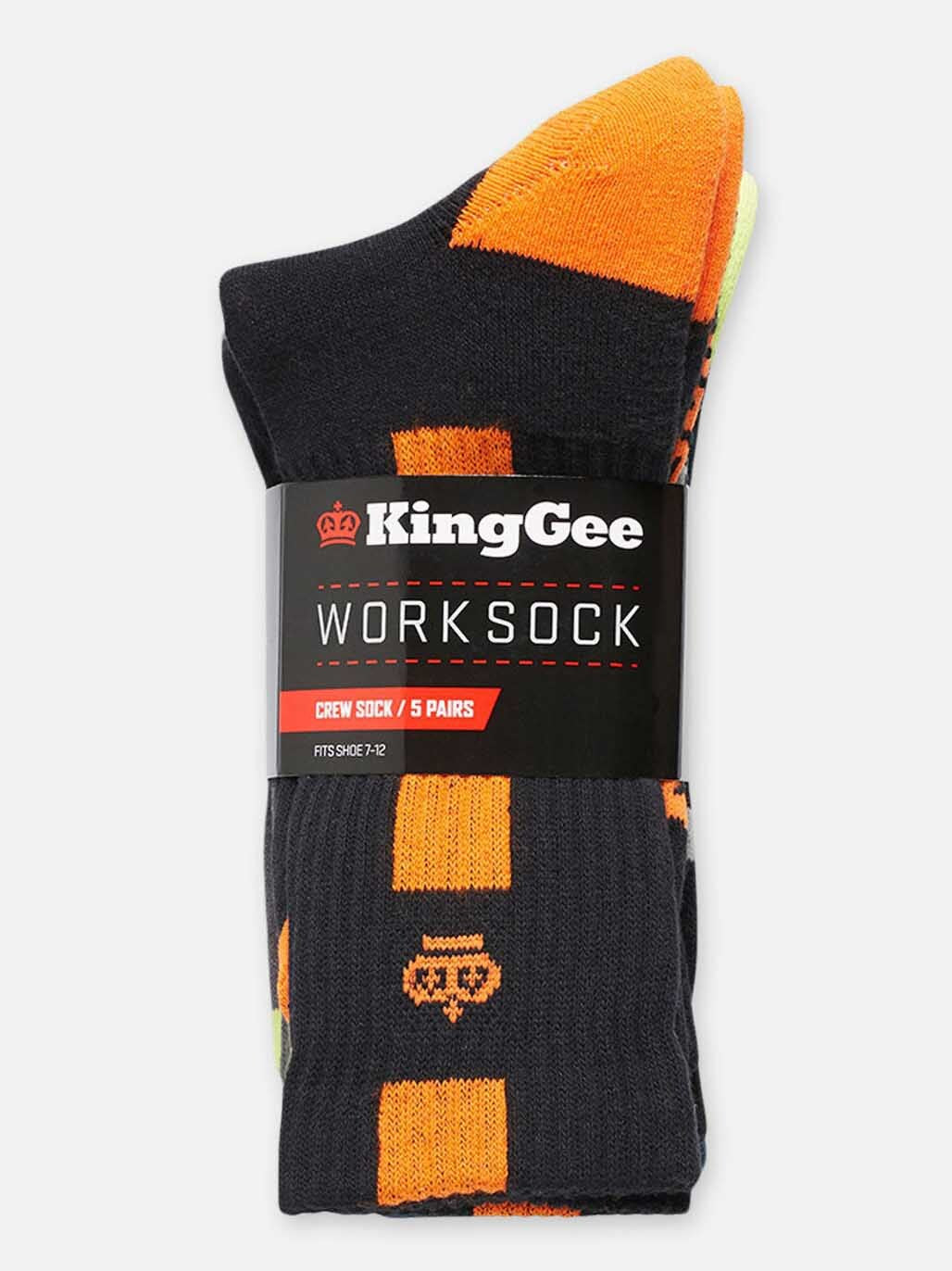 KingGee Men’s Cotton Crew Work Socks 5Pack Comfort Multi-Coloured K09035