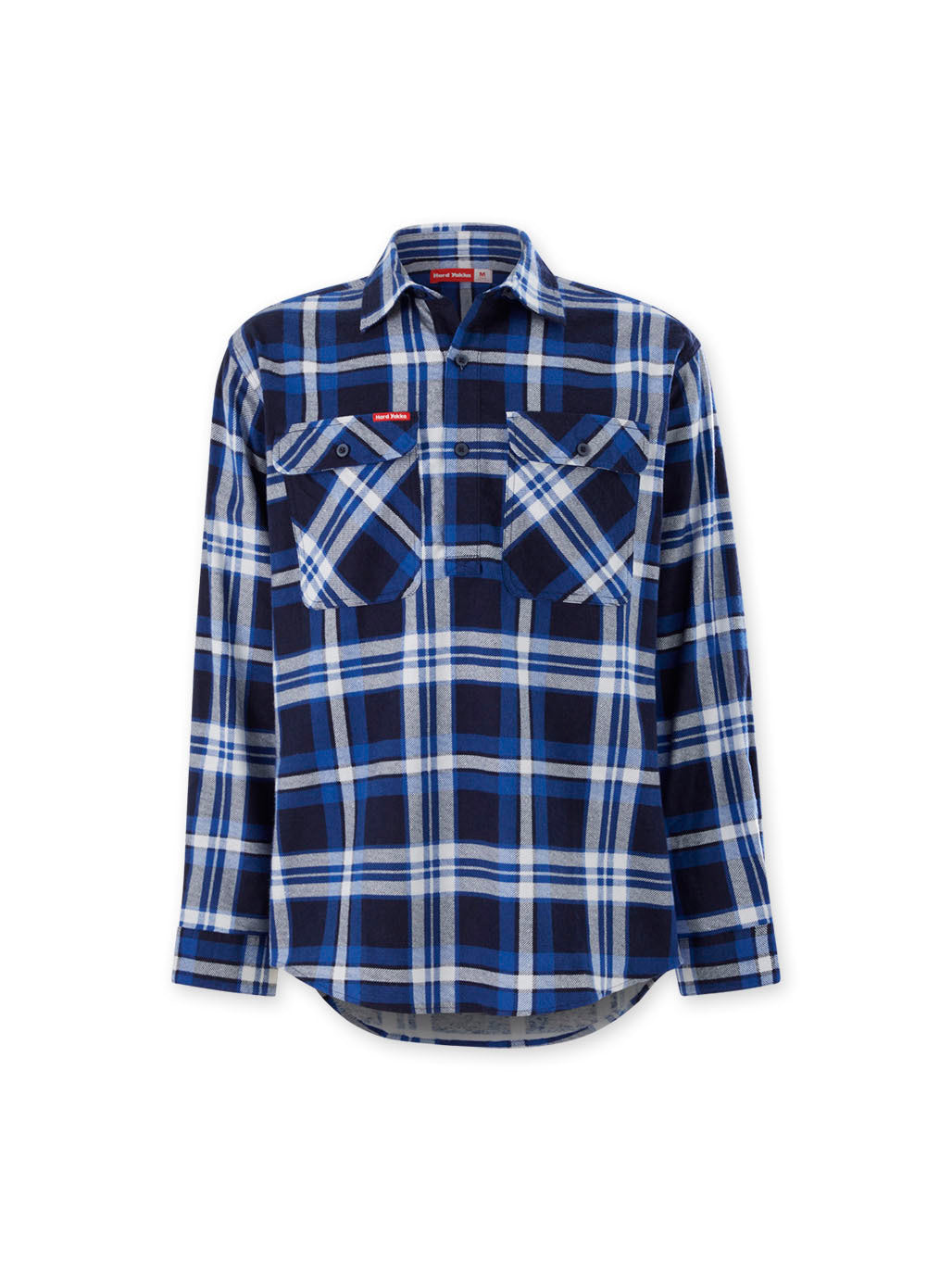 Hard Yakka Core Long Sleeve Closed Front Flannel Work Shirt Durable BLUE CHECK Y04006