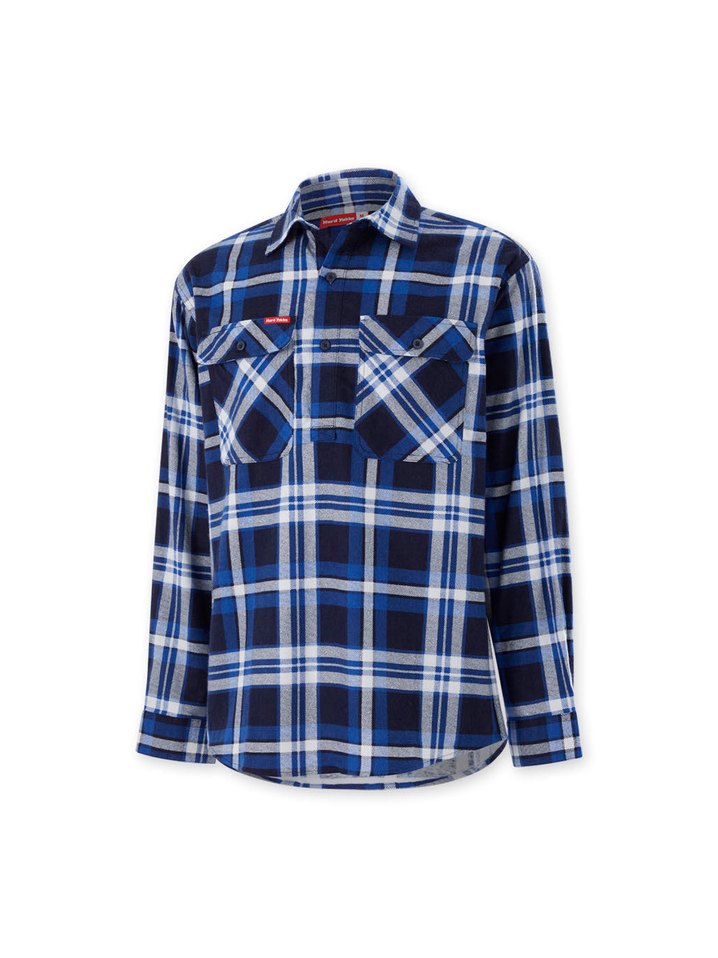 Hard Yakka Core Long Sleeve Closed Front Flannel Work Shirt Durable BLUE CHECK Y04006