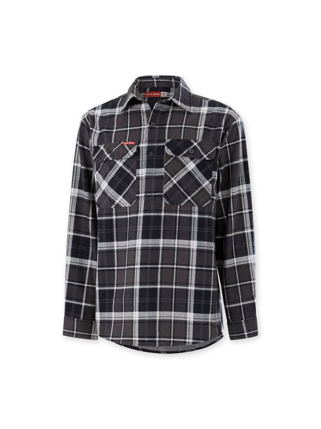 Hard Yakka Core LS Closed Front Flannel Work Shirt Durable CHARCOAL CHECK Y04006