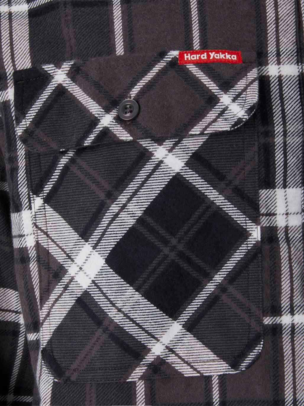 Hard Yakka Core LS Closed Front Flannel Work Shirt Durable CHARCOAL CHECK Y04006