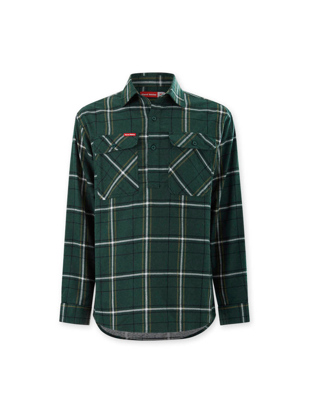 Hard Yakka Core LS Closed Front Flannel Work Shirt Durable GREEN CHECK Y04006