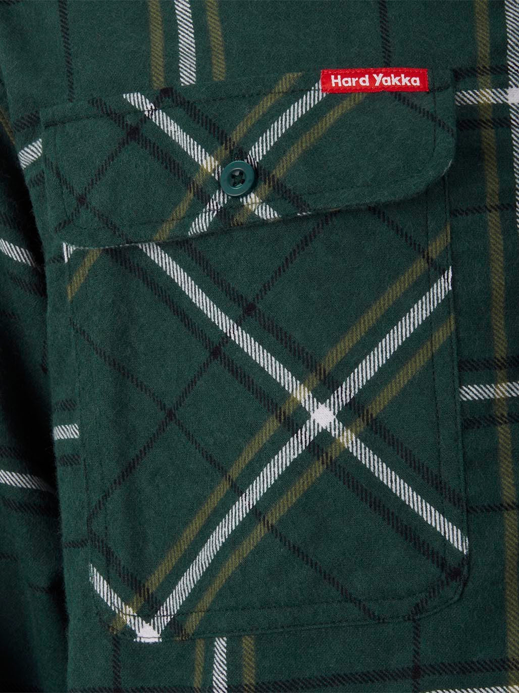 Hard Yakka Core LS Closed Front Flannel Work Shirt Durable GREEN CHECK Y04006