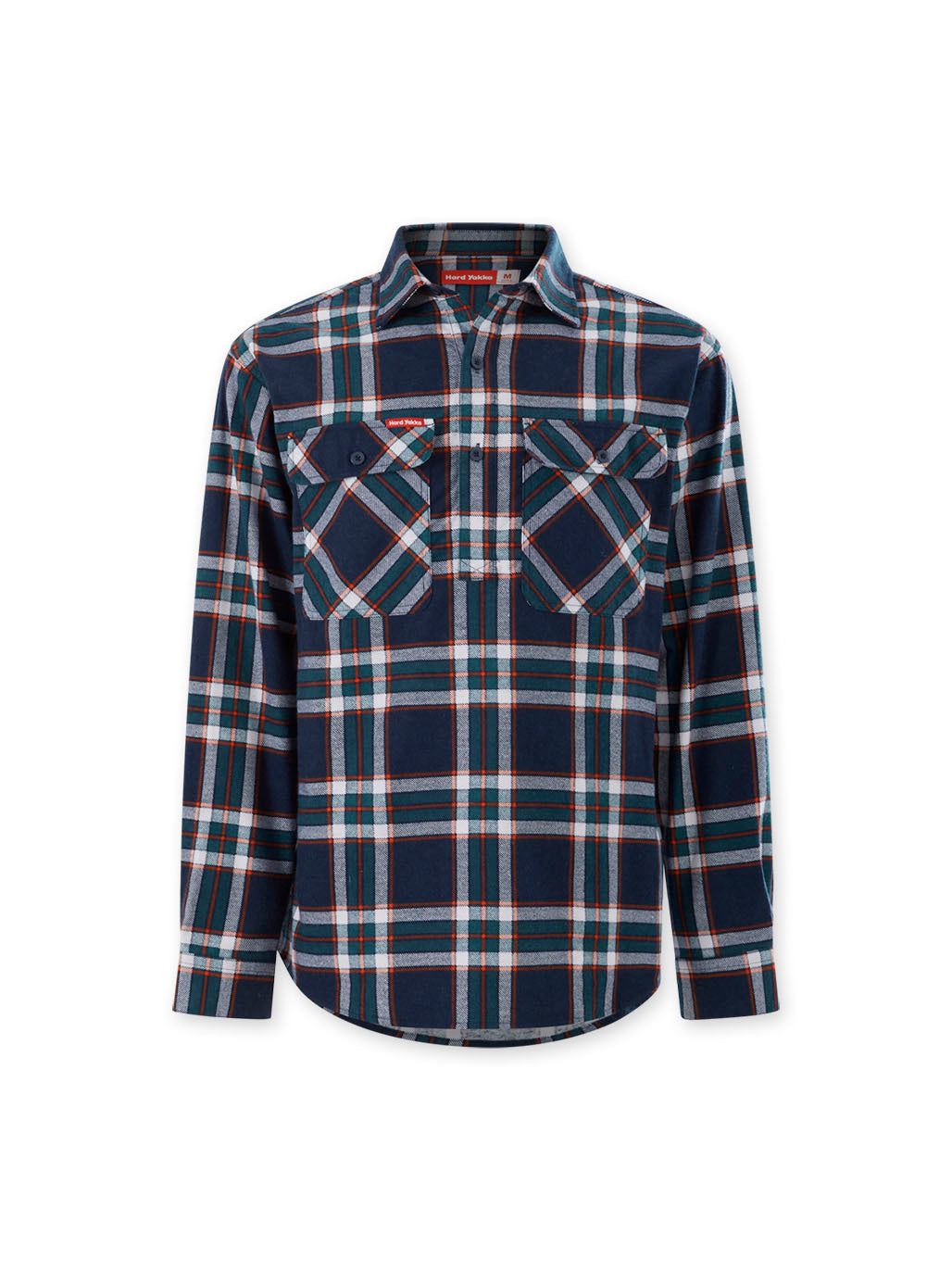 Hard Yakka Core LS Closed Front Flannel Work Shirt Durable NAVY ORANGE CHECK Y04006
