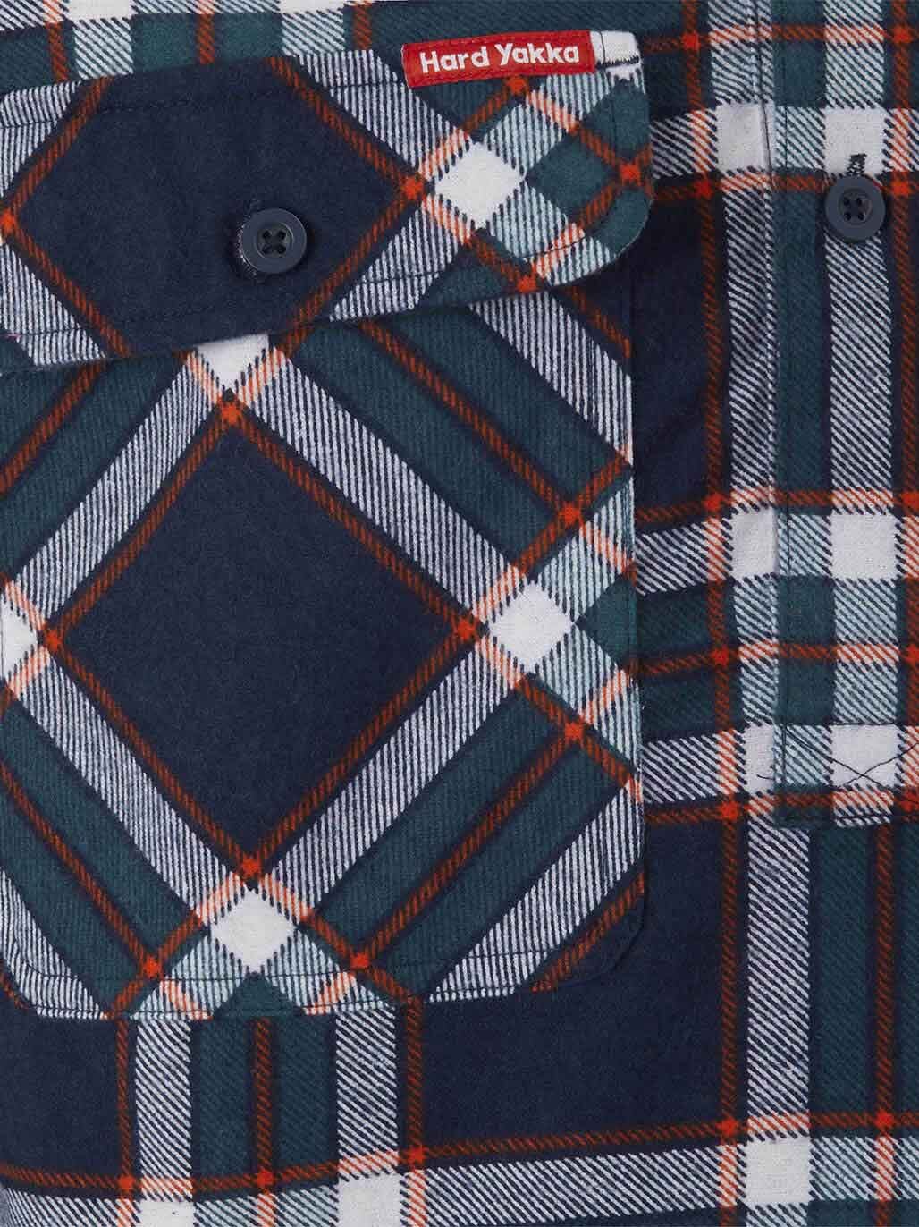 Hard Yakka Core LS Closed Front Flannel Work Shirt Durable NAVY ORANGE CHECK Y04006