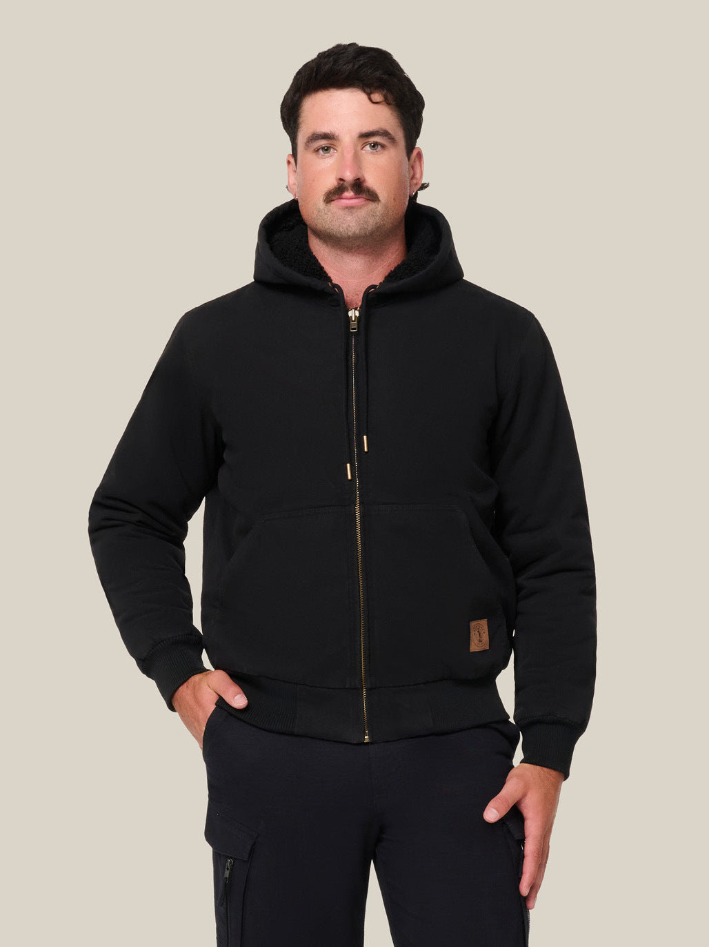 Hard Yakka Heritage Canvas Bomber Jacket Sherpa Lined Workwear Black Y06124