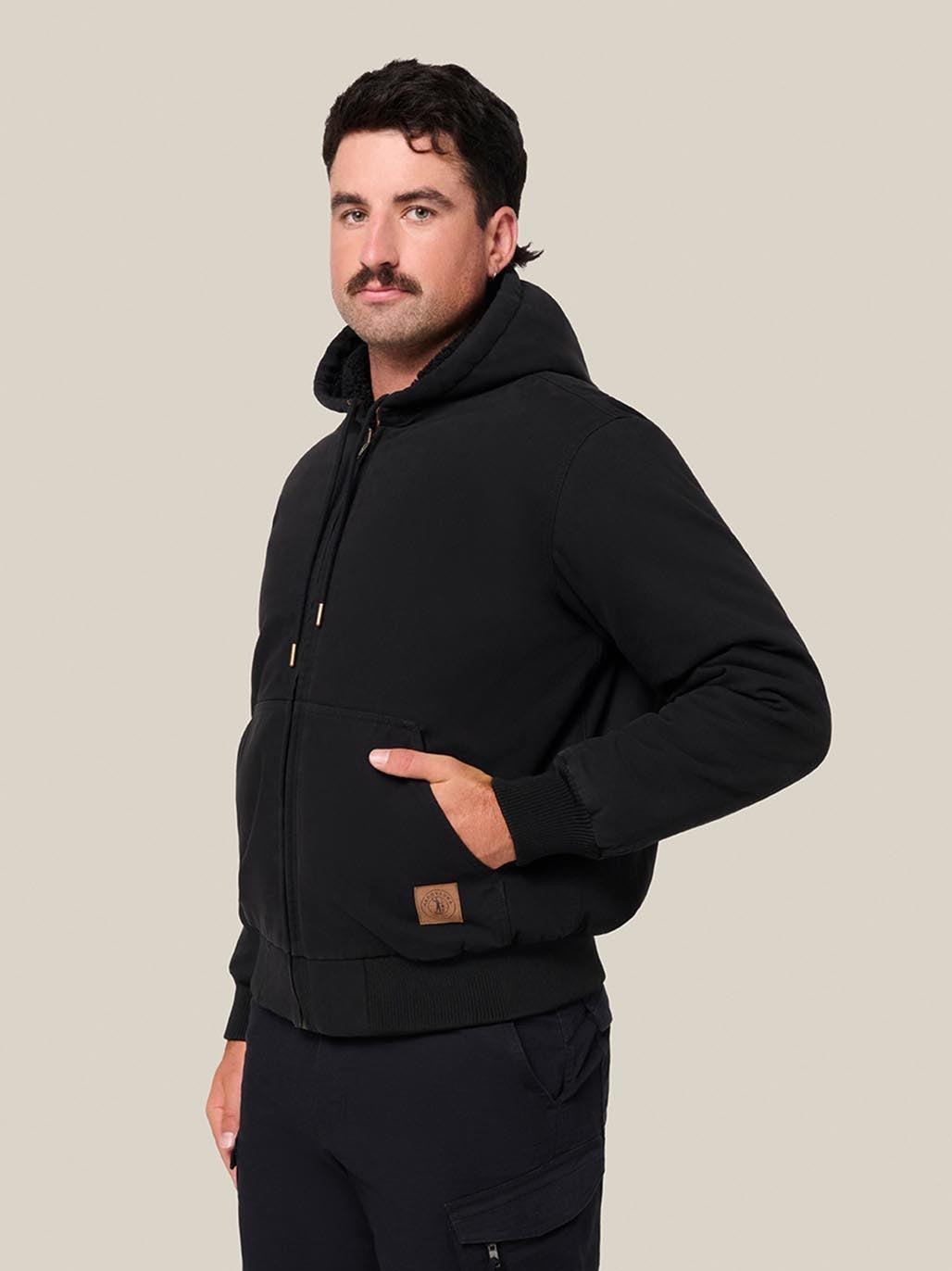 Hard Yakka Heritage Canvas Bomber Jacket Sherpa Lined Workwear Black Y06124