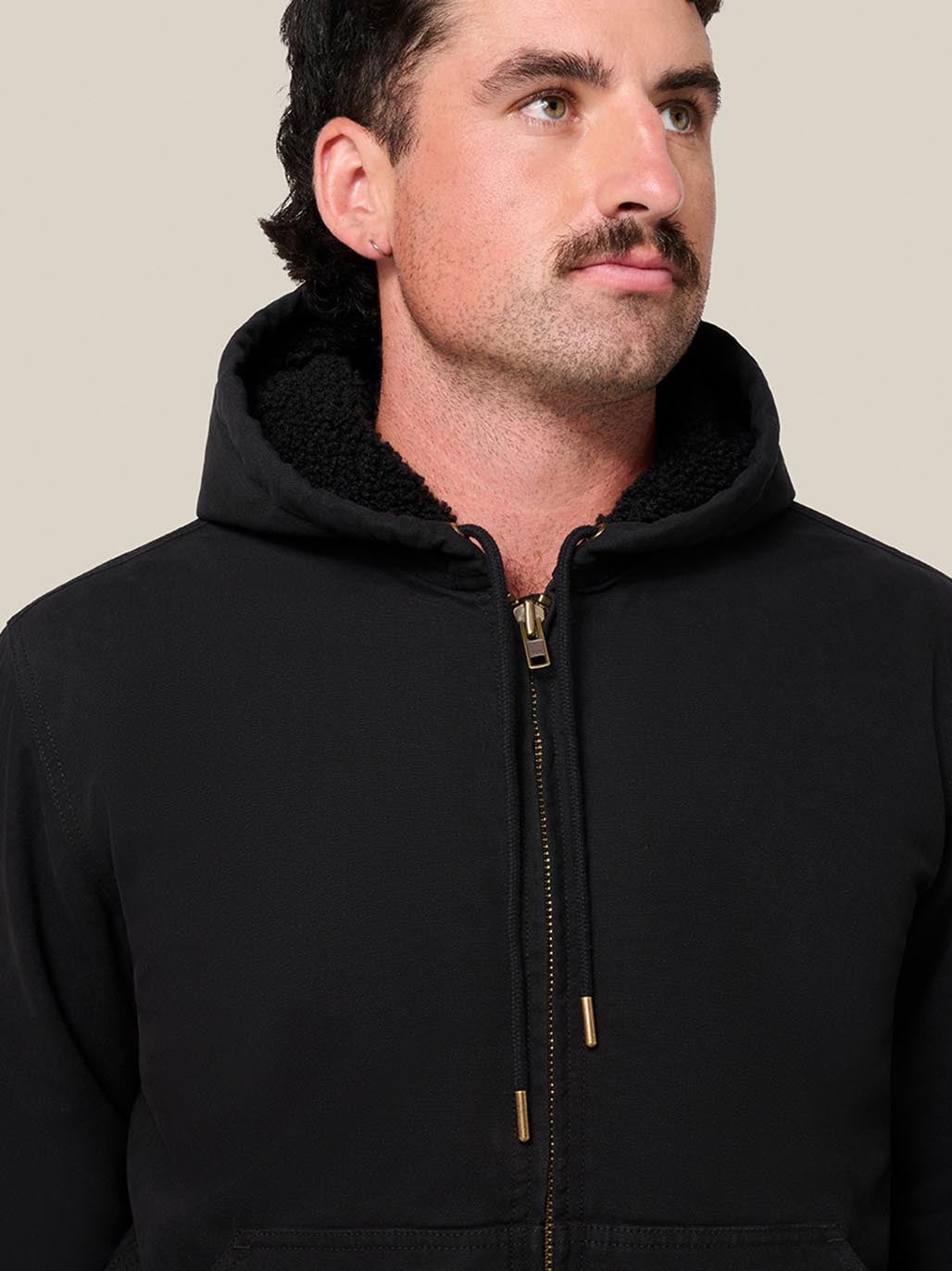 Hard Yakka Heritage Canvas Bomber Jacket Sherpa Lined Workwear Black Y06124