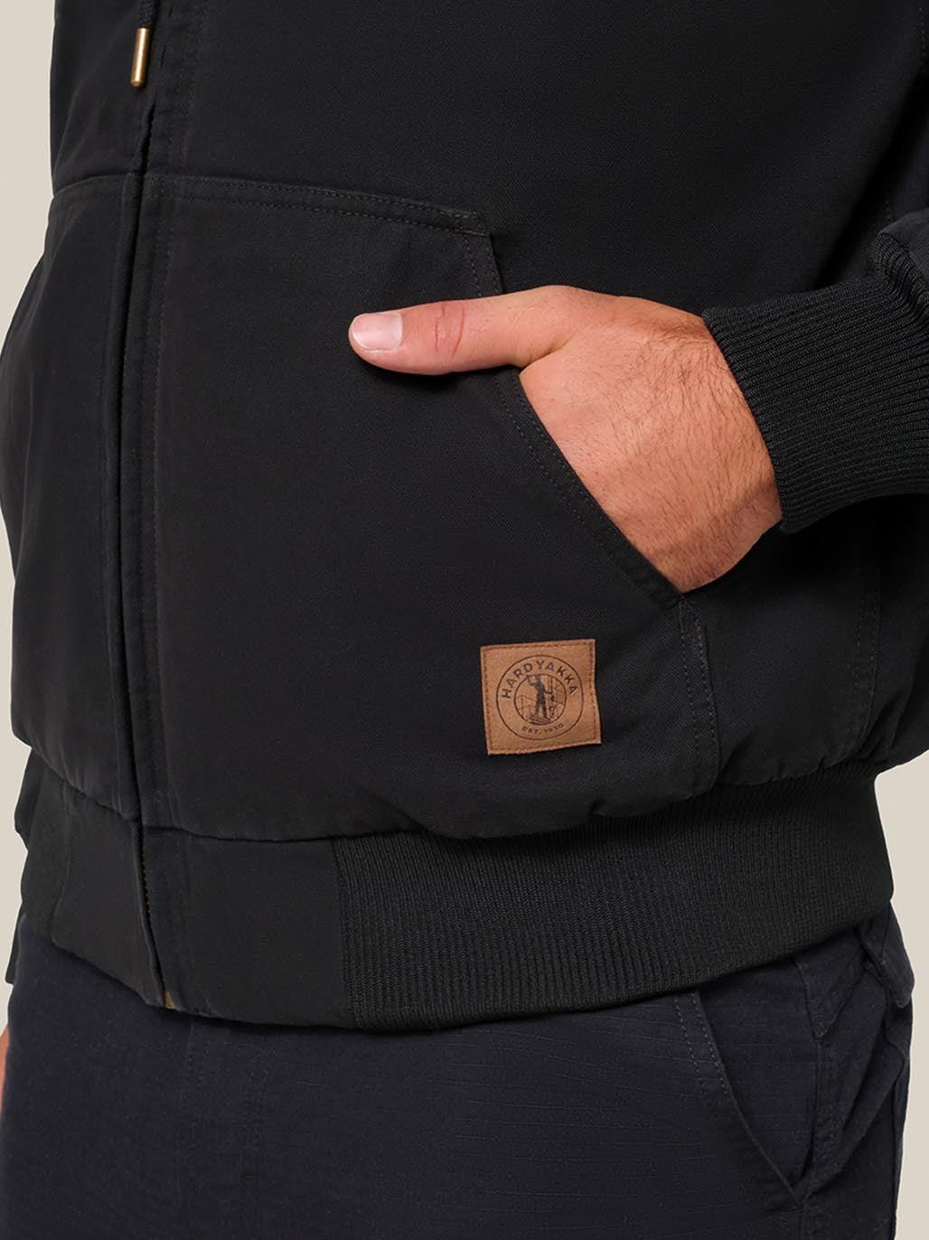 Hard Yakka Heritage Canvas Bomber Jacket Sherpa Lined Workwear Black Y06124