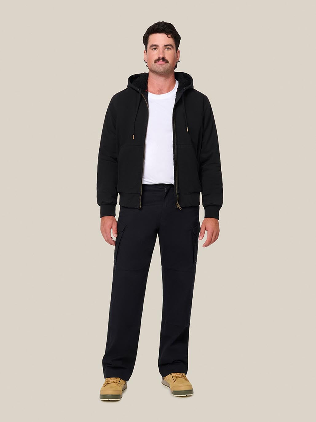 Hard Yakka Heritage Canvas Bomber Jacket Sherpa Lined Workwear Black Y06124