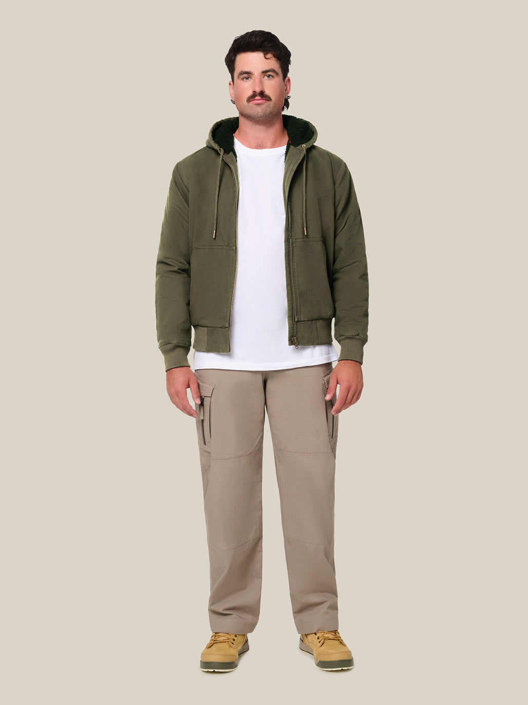 Hard Yakka Heritage Canvas Bomber Jacket Sherpa Lined Workwear FOREST Y06124