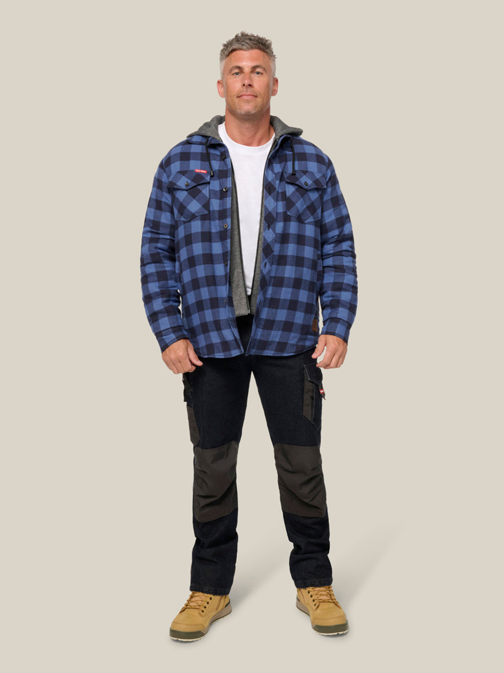 Hard Yakka Quilted Flannel Hooded Shacket Warm Workwear Jacket DEEP BLUE Y06690