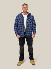 Hard Yakka Quilted Flannel Hooded Shacket Warm Workwear Jacket DEEP BLUE Y06690