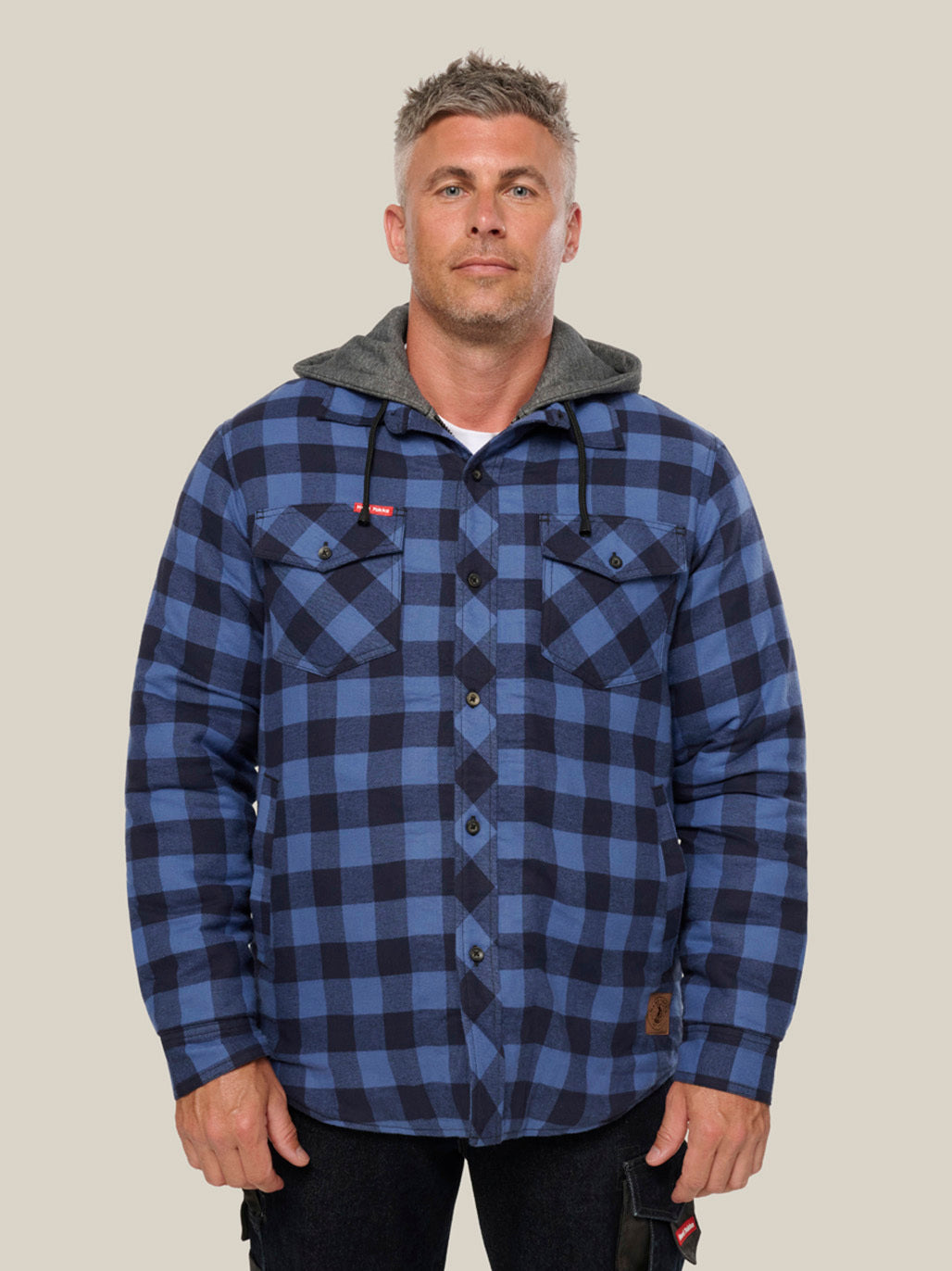 Hard Yakka Quilted Flannel Hooded Shacket Warm Workwear Jacket DEEP BLUE Y06690