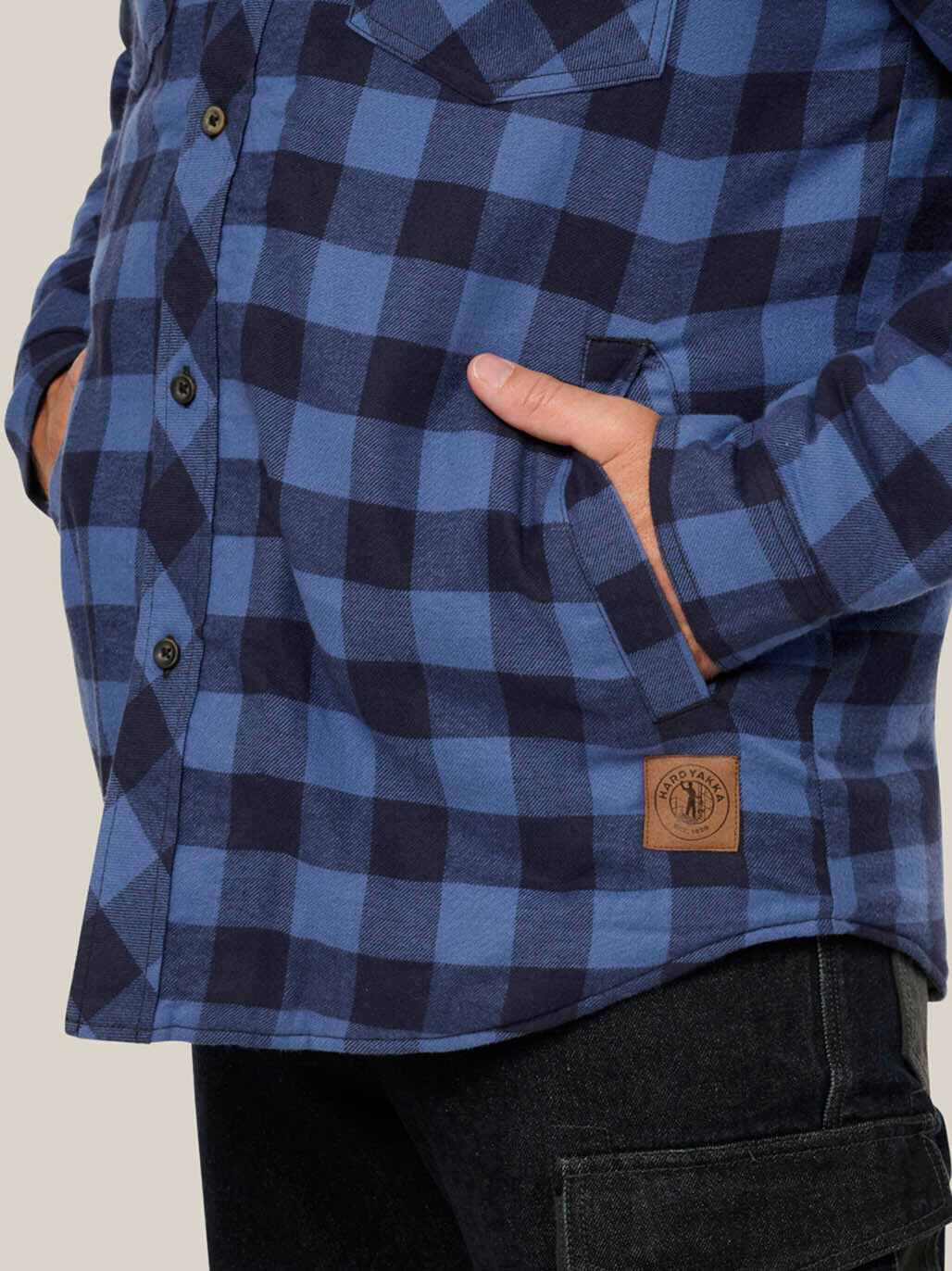 Hard Yakka Quilted Flannel Hooded Shacket Warm Workwear Jacket DEEP BLUE Y06690