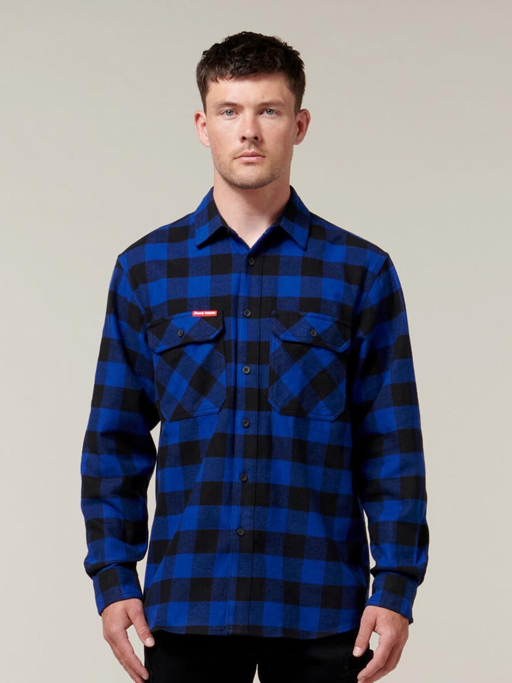 Hard Yakka Long Sleeve Check Flannel Cotton Work Shirt Durable CHECK/BLUE Y07295